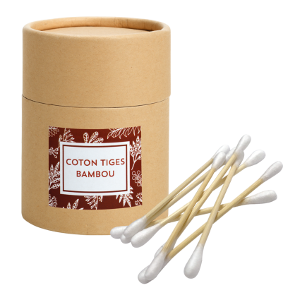 Aquests petits bastonets de bambú són l'alternativa ideal als bastonets de plàstic. Estan fets de bambú i no contenen productes químics. Estan fets de cotó hidròfil, molt absorbents. Compostos per una vareta de bambú, són resistents i estan dissenyats per