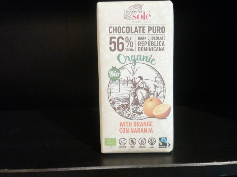Xocolata amb taronja 56% cacao Bio 100g Chocolates Solé 