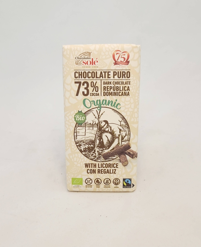 Xocolata amb regalèssia 73% cacao Bio 100g Chocolates Solé 